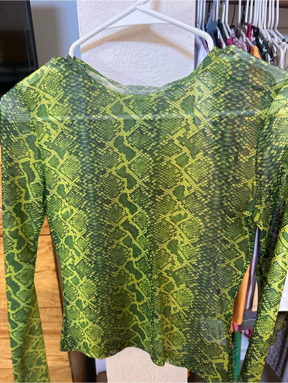 Miaou Neon Green Snake-Print Mesh Top